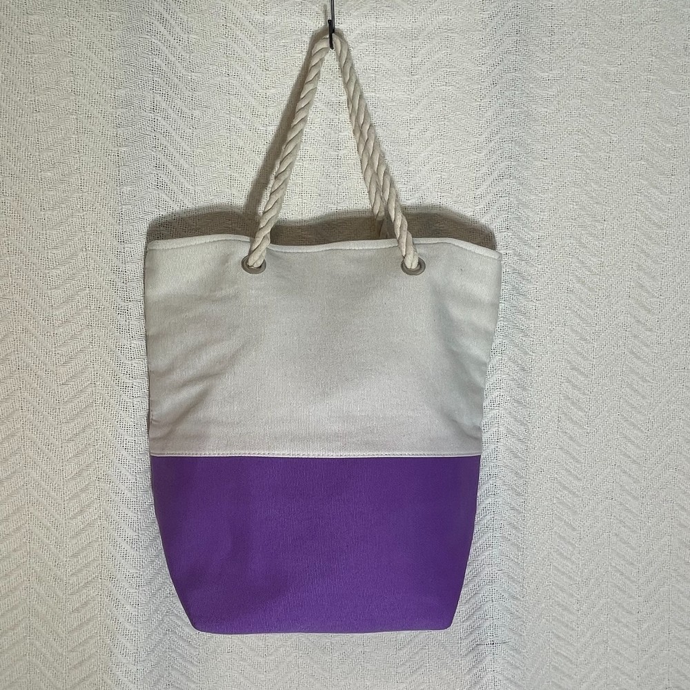 Canvas Beach Tote Boat Rope Handles NEW Lined Cotton 14.5"x14"6.5" Square Bottom